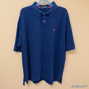 Preowned US Polo Assn Mens Ultimate Pique Polo Shirt Navy Size XXL Red Logo